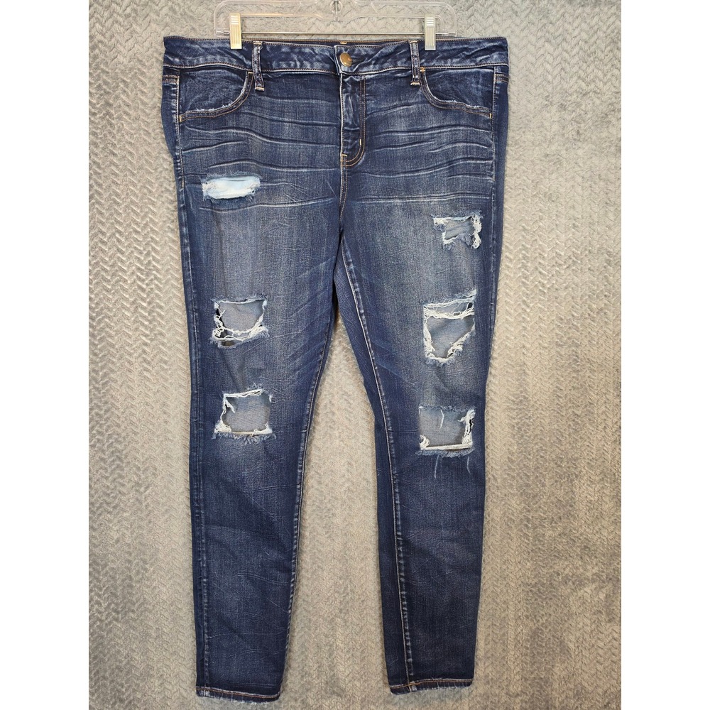 American Eagle Super Low Jegging Blue Distressed Skinny Jeans Womens 20 Long